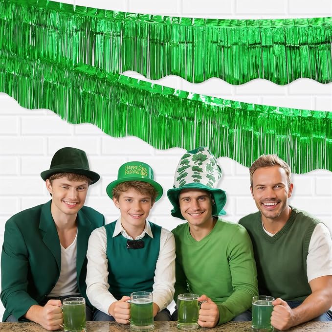 LOLStar Green Foil Fringe Tinsel Garland, Tinsel Streamers Banner, 6 Pack | - Image 4