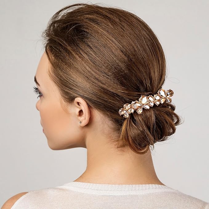 Joez Wonderful Rhinestone Hair Clips, Bridal Hair Accessories for Women, Sparkly Crystal Hair Pins, Fancy Hair Barrettes for Wedding, Bride, Long Hair (Champagne Butterfly, 1 Pcs)