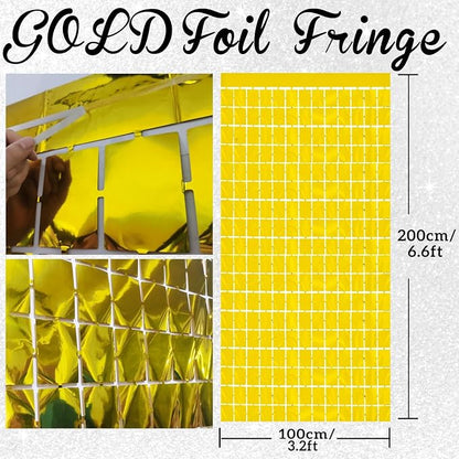 GOER Gold Party Backdrop Metallic Tinsel Foil Fringe Curtains Photo Booth - Image 2
