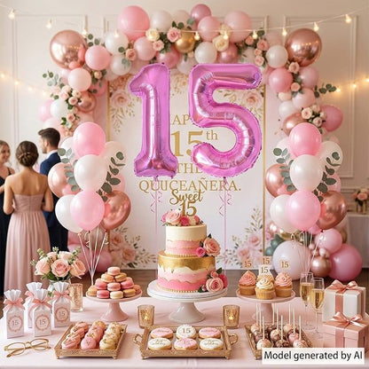 Pink Number 15 Balloon 40 Inch, Shimmering Foil Digit - Image 6