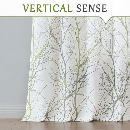 FMFUNCTEX Linen Green Gray Semi Sheer Patio Curtains 96 Inch Long 1 Panel | - Image 4