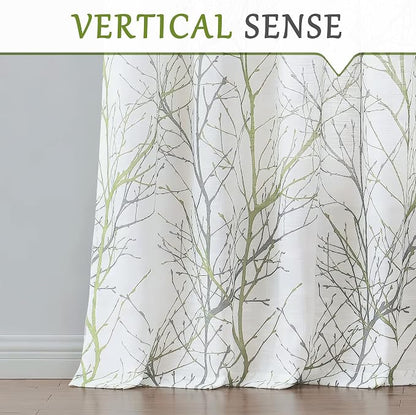 FMFUNCTEX Linen Sage Green White Semi Sheer Print Curtains 96 Inch 2 Panels | - Image 7