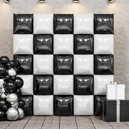 Black and Pearl White Double Sided Square Foil Balloons Wall, 19 Inches Chrome by FEYG
