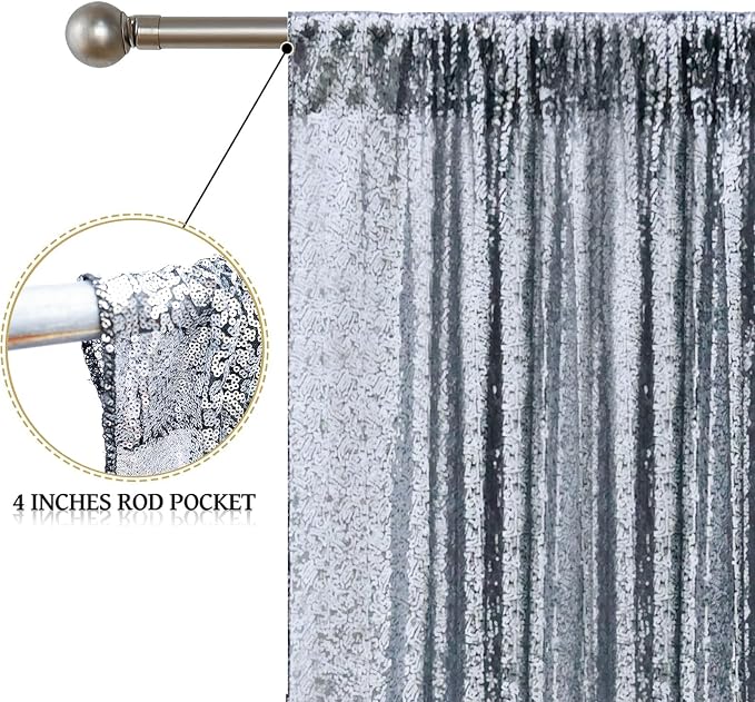 Sugargirl Black Silver Sequin Backdrop Curtain 6 Panels 2FTx8FT Glitter Black - Image 4