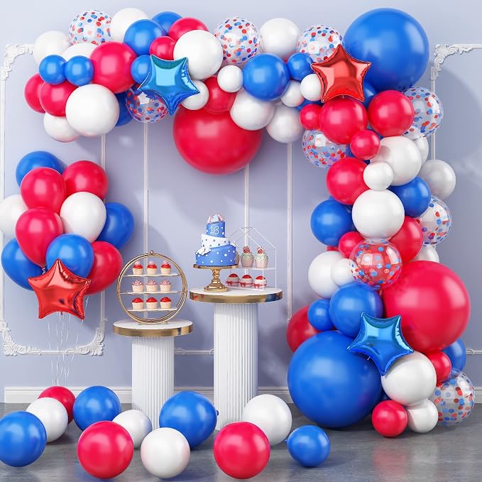 138PCS Red White and Blue Balloon Garland Arch Kit, 18 12 10 5 inch Red and by Paready