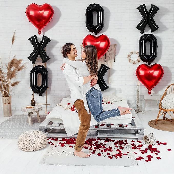 XOXO Balloons, 18 Inch Red Heart Foil Balloons, 16Inch Black Valentine Letters - Image 6