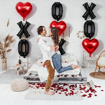 XOXO Balloons, 18 Inch Red Heart Foil Balloons, 16Inch Black Valentine Letters - Image 6