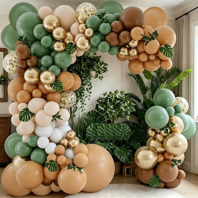 142PCS Sage Green Brown Safari Jungle Balloon Garland Kit - Image 3
