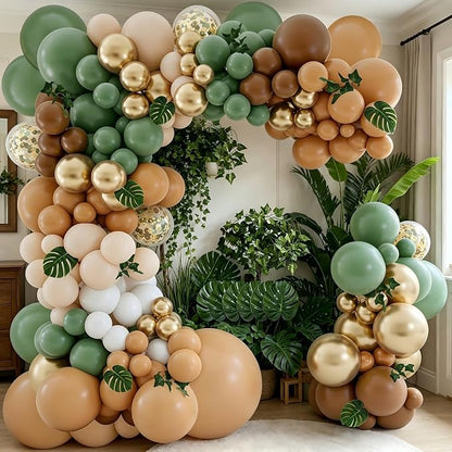 142PCS Sage Green Brown Safari Jungle Balloon Garland Kit - Image 3