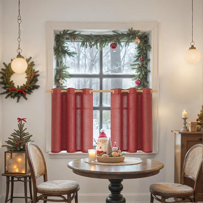 YoungsTex Burgundy Red Linen Curtains 36 Inch Length, Short Light Filtering - Image 2