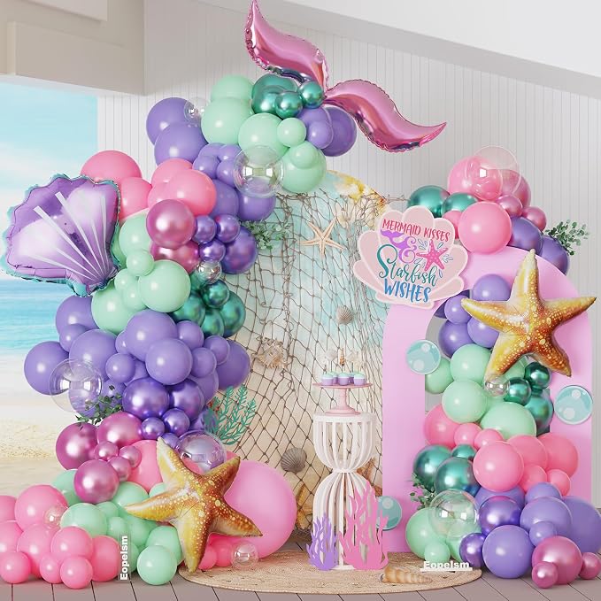 Mermaid Balloon Arch Kit 141pcs Dark Pink and Purple Balloon Garland by Eopelsm