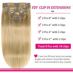 Kinky Straight Human Hair Clip in Extensions Blonde Double Weft 8pcs 125g Straight Hair Extensions 24inch Clip in Hair Extensions for Women Real Human Hair