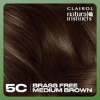Clairol Natural Instincts Demi-Permanent Hair Dye, 5C Brass Free Medium Brown Hair Color, Pack of 3