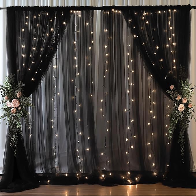 30x10ft Black Tulle Backdrop Curtain by Partisky