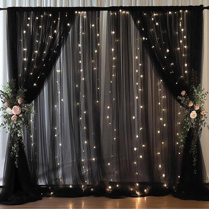 30x10ft Black Tulle Backdrop Curtain by Partisky