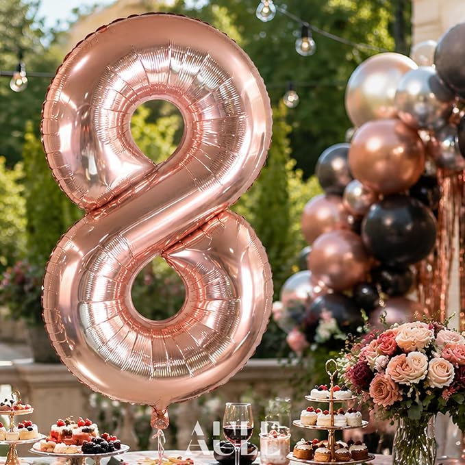 AULE 40 Inch Rose Gold 8 Balloon Number Foil 0-9 Birthday Big Numbers | - Image 5