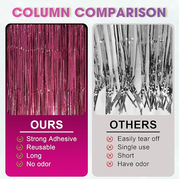 Voircoloria Burgundy Foil Fringe Backdrop Curtains, 2 Pack | Tinsel Streamers - Image 4