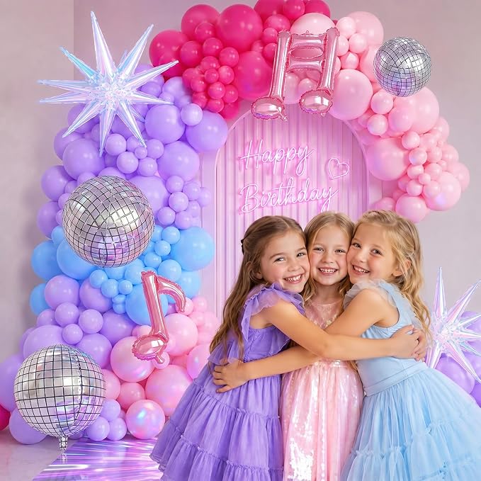 Kpop Music Balloon Arch Kit Pink Purple Hot Pink Pastel Blue Purple Balloons - Image 7