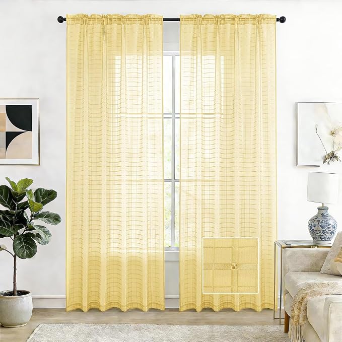 SpaceDresser Check Sheer Curtains 108 Inches Long by SpaceDresser