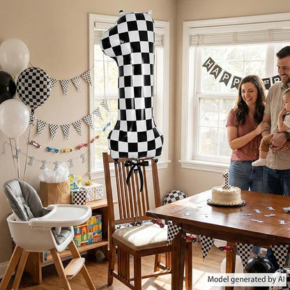 40 Inch Checkered Number 1 Balloon, Large Foil Black and White Number Balloons - Image 6