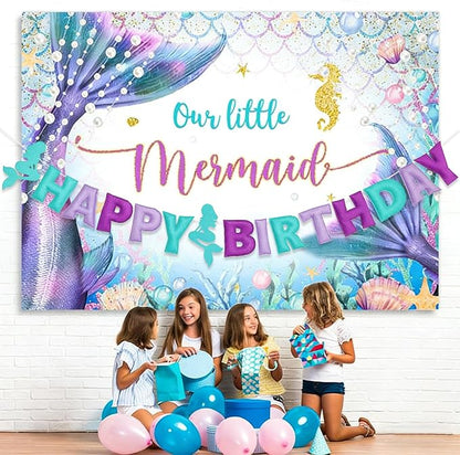 Pre-Strung 3D Felt Mermaid Happy Birthday Banner, Birthday Party Decorations | - Image 3