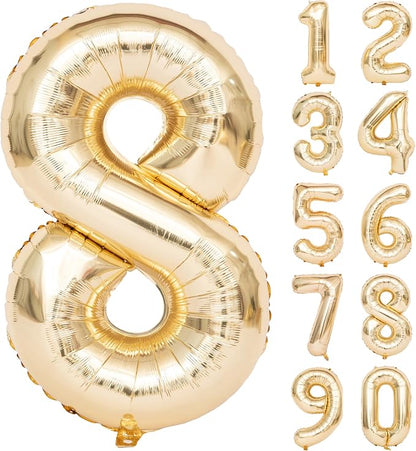40 Inch Light Gold 8 Number Balloons Large Champagne Gold Number | White Gold by Exquisitehighqualitypartydecorationstomeetyoureveryneed%EF%BC%81