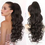 ALXNAN Ponytail Extension,24 Inch Claw Clip in Long Curly Wavy Black Brown Ponytail Hair Extension Jaw Clip on Pony Tails Hairpiece for Women