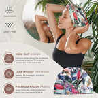 Reusable Shower Cap for Women Reusable Waterproof – Leakproof, Nonslip Hair Cap for Shower Flexiband – Soft, Breathable, Durable Christmas Shower Caps by SMPL OBJECTS (Tropical)
