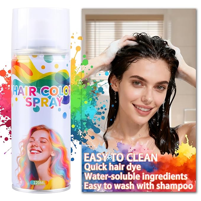 6 Pcs Temporary Hair Color Spray,Non-Stick Hairspray for Kids Girls Women Men,One-day Washable Hair Dye Spray for Party Halloween Cosplay DIY Christmas. (Red&Blue&Purple&Pink&Orange&White)