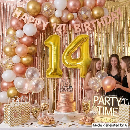 Gold Number 14 Balloon 40 Inch, Shiny Foil Decor - Image 3