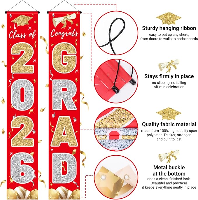 Graduation Decorations 2026, Class of 2026 Banner Congrats Grad | Red Porch Sign - Image 3