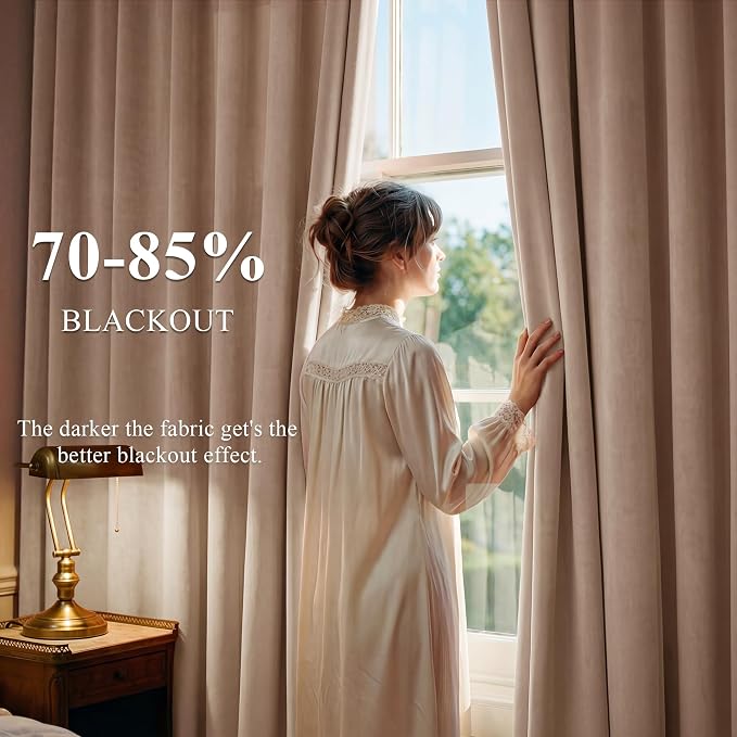 Blush Beige Velvet Curtains for Nursery Girls Room, Privacy Window Drapes - Image 3