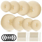 FANDAMEI Hair Bun Maker Set- 8 PCS Hair Donuts for Buns (2 Extra-large,2 Large,2 Medium and 2 Small), 40 PCS Bobby Pins, 5 PCS Hair Elastic Ties Black,Bun Maker - Gold