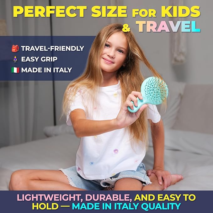 Janeke Mini Superbrush – Kids Hair Brush & Small Hair Brush for Detangling – Gentle Anti-Static Bristles – Vented Brush for Wet or Dry Hair – Great for Curly, Thick, Fine, and Wavy Hair (Tiffany)