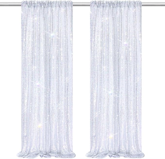Laser Silver Sequin Backdrop Curtains Party Glitter Drapes 2 Pcs 2FTx8FT | by B-COOL