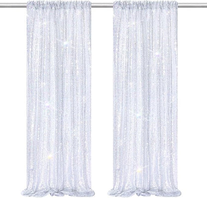 Laser Silver Sequin Backdrop Curtains Party Glitter Drapes 2 Pcs 2FTx8FT | by B-COOL