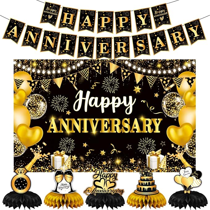 Happy Anniversary Decorations, Backdrop 5.9 x 3.6Ft by Wjytddpu