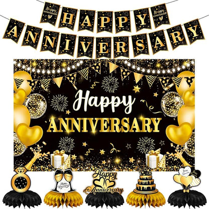 Happy Anniversary Decorations, Backdrop 5.9 x 3.6Ft by Wjytddpu