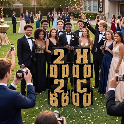 Queekay 8 Pcs HOCO 2026 Column Decorations Homecoming 2026 Gold Black Backdrop - Image 2