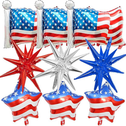 9Pcs 4th of July Balloons American Flag Foil Balloons Patriotic Independence by Unknown