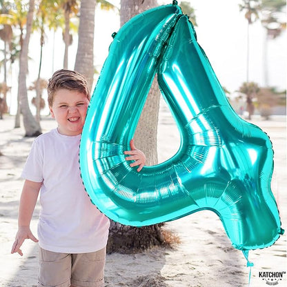 KatchOn Aqua Blue Number 4 Balloon 40 Inch | Mermaid Number 4 Balloon - Image 2