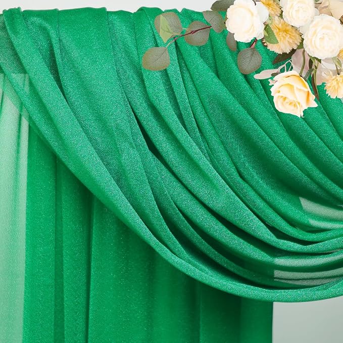 Wedding Arch Draping Fabric Backdrop 28.7" x 20FT, Emerald Green | Sheer Drapes - Image 4