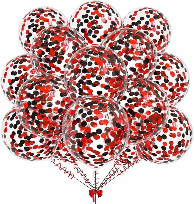 50pcs Black and Red Foil Confetti Balloons, 12 inch Latex Balloon by KALOR