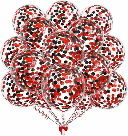 50pcs Black and Red Foil Confetti Balloons, 12 inch Latex Balloon by KALOR