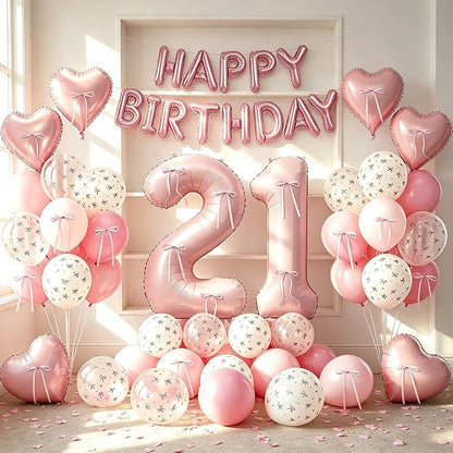 81Pcs Pink Happy 21st Birthday Decorations - Image 4