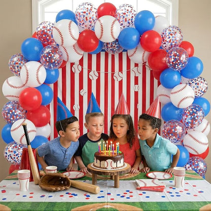 Red Blue and White Baseball Balloons, 12 Inch Printed Baseball Balloon - Image 6