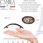 Camila Paris CP3644 French Hair Barrette Clip Oval Brown and Onyx, Strong Hold Grip Hair Clips for Women, No Slip Rubberized Metal Closure, Durable Styling Girls Hair Accessories, Made in France