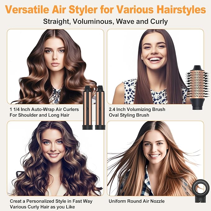 Hair Styler Hair Dryer Brush - 110,000 RPM High-Speed Hot Air Styler,Multi Stylers with Auto-Wrap Curler, Professional Blow Dryer Brush for Fast Curling Volumizing Styling (Black-Caramel)