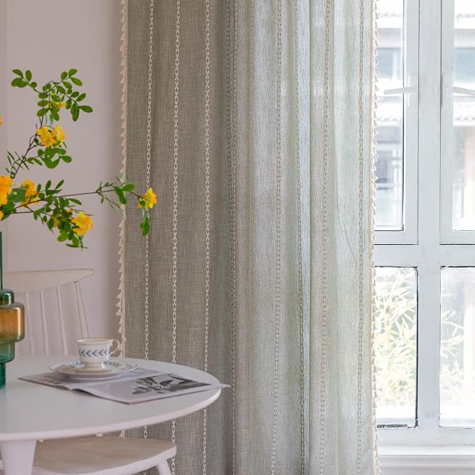 Boho Embroidery Striped Country Farmhouse Curtains - Image 6
