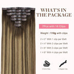 GOO GOO Clip in Hair Extensions Real Human Hair, Remy Human Hair Extensions Clip ins for Women, Natural Human Hair, 14inch 110g 7Pcs, 4/27/4 Balayage Chocolate Brown to Caramel Blonde